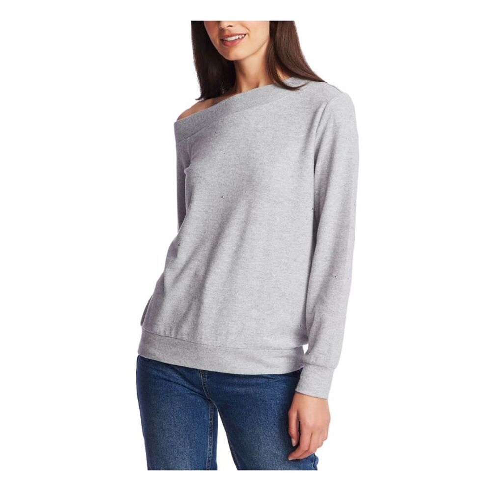 1. STATE Womens Beaded Long Sleeve Jewel Neck Blouse